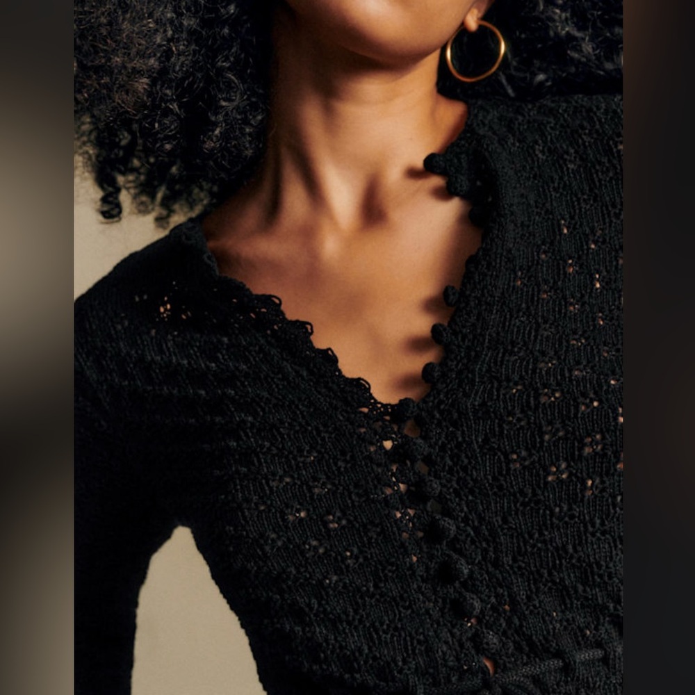 Sézane Martie Cardigan XS Black | NWT | Sold Out | Organic Cotton - Picture 5 of 15